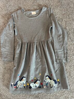 Hanna Andersson Gray Long-Sleeve Dress with Unicorn Border